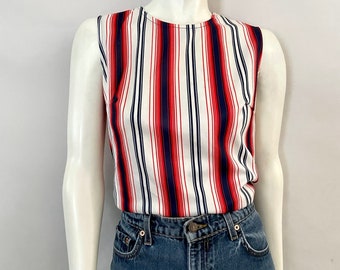 Vintage 70's Striped, Polyester, Sleeveless, Top (L)