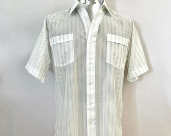 Vintage 70's White, Green, Striped Shirt by Envoy (L)