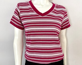 Vintage 80's Burgundy, White, Short Sleeve, Top (Size 4/6)