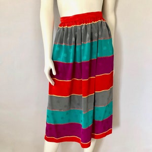 Vintage 80&#39;s Liz Claiborne, Colorful, Striped, Polyester Midi, Skirt (S)