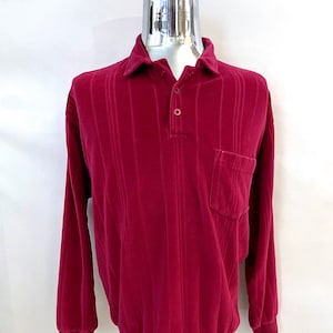 Vintage 90&#39;s Burgundy, Velour, Long Sleeve, Pull Over, Sweatshirt (2X)