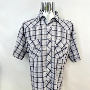 Vintage 80&#39;s BJ-R Westernwear Gray Plaid Snap Button Shirt (XL)