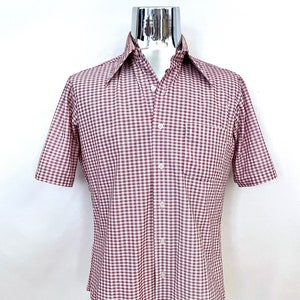 Vintage 70&#39;s Purple Checkered Short Sleeve Disco Shirt (M)