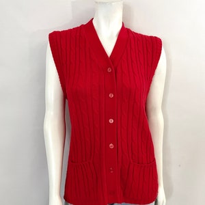 Vintage 70&#39;s Red, Acrylic, Sleeveless, Sweater Vest (Size 8/10)