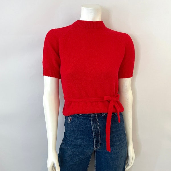 Vintage 60's Red, Mockneck, Short Sleeve, Sweater (M)