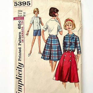 60&#39;s Simplicity 5395, Wrap Skirt, Blouse, Shorts (S)