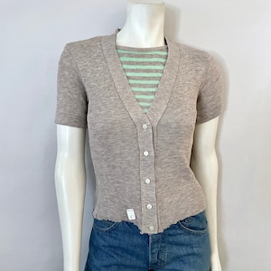 Vintage 70&#39;s Deadstock, Short Sleeve, Cardigan Sweater (XXS)