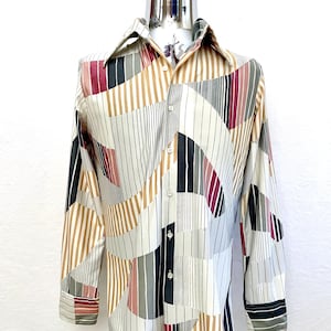 70&#39;s Belair, Gray Button Down, Disco Shirt (M)