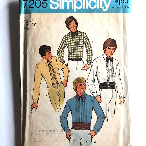 70's Partially Uncut, Simplicity 7205, Shirts, Cummerbund, Bow Tie (M-42)