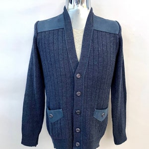Vintage 70&#39;s Blue, Suede, Long Sleeve, Cardigan Sweater (S/M)