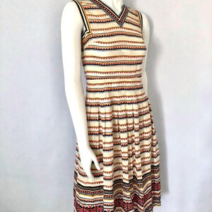 Vintage 60&#39;s Cream, Striped, Sleeveless, Swing Dress by Lapine (S)