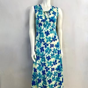 Vintage Sleepwear 70&#39;s Blue, Yellow, Tie Dye, Floral, Sleeveless, Nightgown (S)