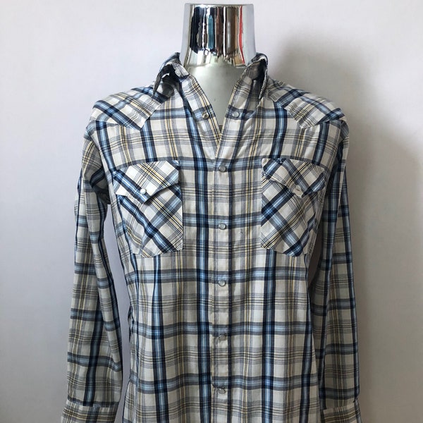 Vintage 80's Ely Cattleman, Plaid, Snap Button, Long Sleeve, Shirt (M)