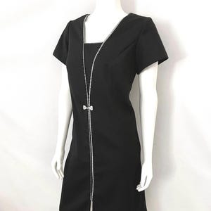 Vintage 70&#39;s Mod, Black, Rhinestone, Short Sleeve, A Line Dress (M)