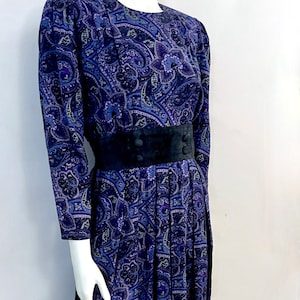Vintage 80&#39;s Purple, Paisley, Long Sleeve, Dress by Karin Stevens (M)