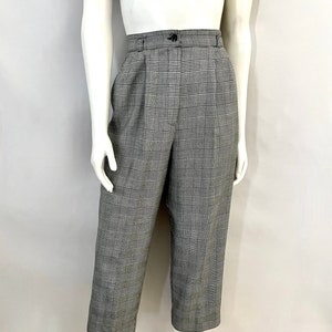 Vintage 80&#39;s Black, White, Check, High Waisted, Pleated Pants (Size 8)