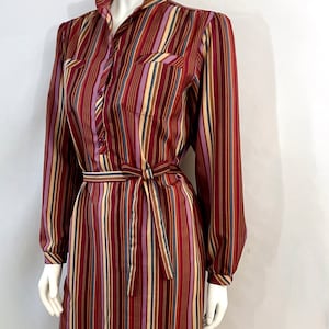 Vintage 70&#39;s Anjac, Red, Striped, Long Sleeve, Shirt Dress (L)