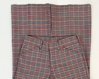 Vintage 60's White Blue Plaid Bell Bottom Pants (W31)