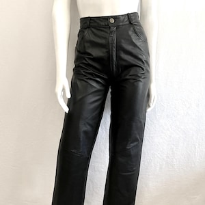 Vintage 90&#39;s Erez, Black Leather Pants, Straight Leg (Size 4)