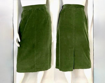 Vintage 60's Mod, Pea Green, A Line, Corduroy, Skirt (Size 4)