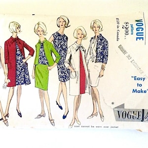 Années 60 pour la plupart non coupés, Vogue 6864, Robe, veste, surblouse, jupe, chemisier (H)