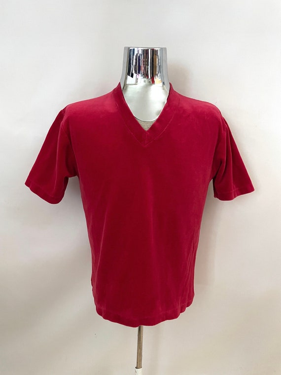 Vintage 60's Catalina, Red, Velour, V Neck, Shirt 