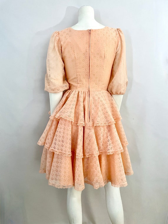 Vintage 70's Square Dancing Dress, Peach, Eyelet … - image 9