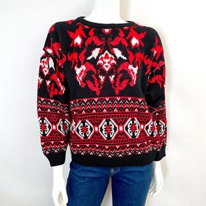 Vintage 80&#39;s Red, Black, Geometric, Sweater (L)