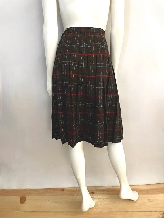 Vintage 50's Brown Wool Blend, Plaid, Pleated, Sk… - image 9