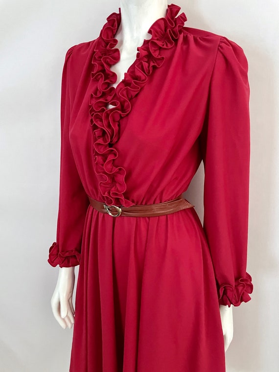 Vintage 70's Lady Carol, Red, Ruffle, Disco Dress… - image 7