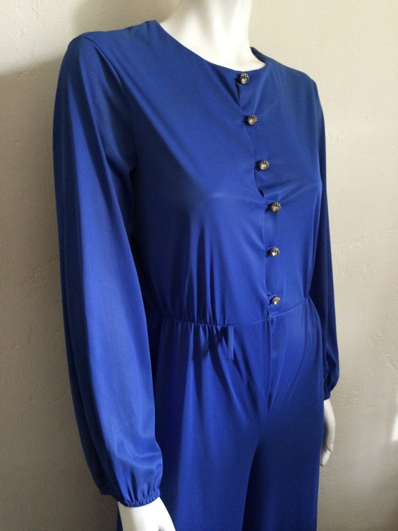Vintage Women's 70's Disco Jumpsuit, Blue, Nylon,… - image 2