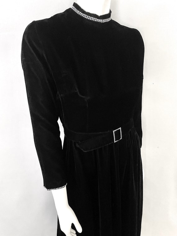 Vintage 80's Black Velour, Long Sleeve, Dress by … - image 3