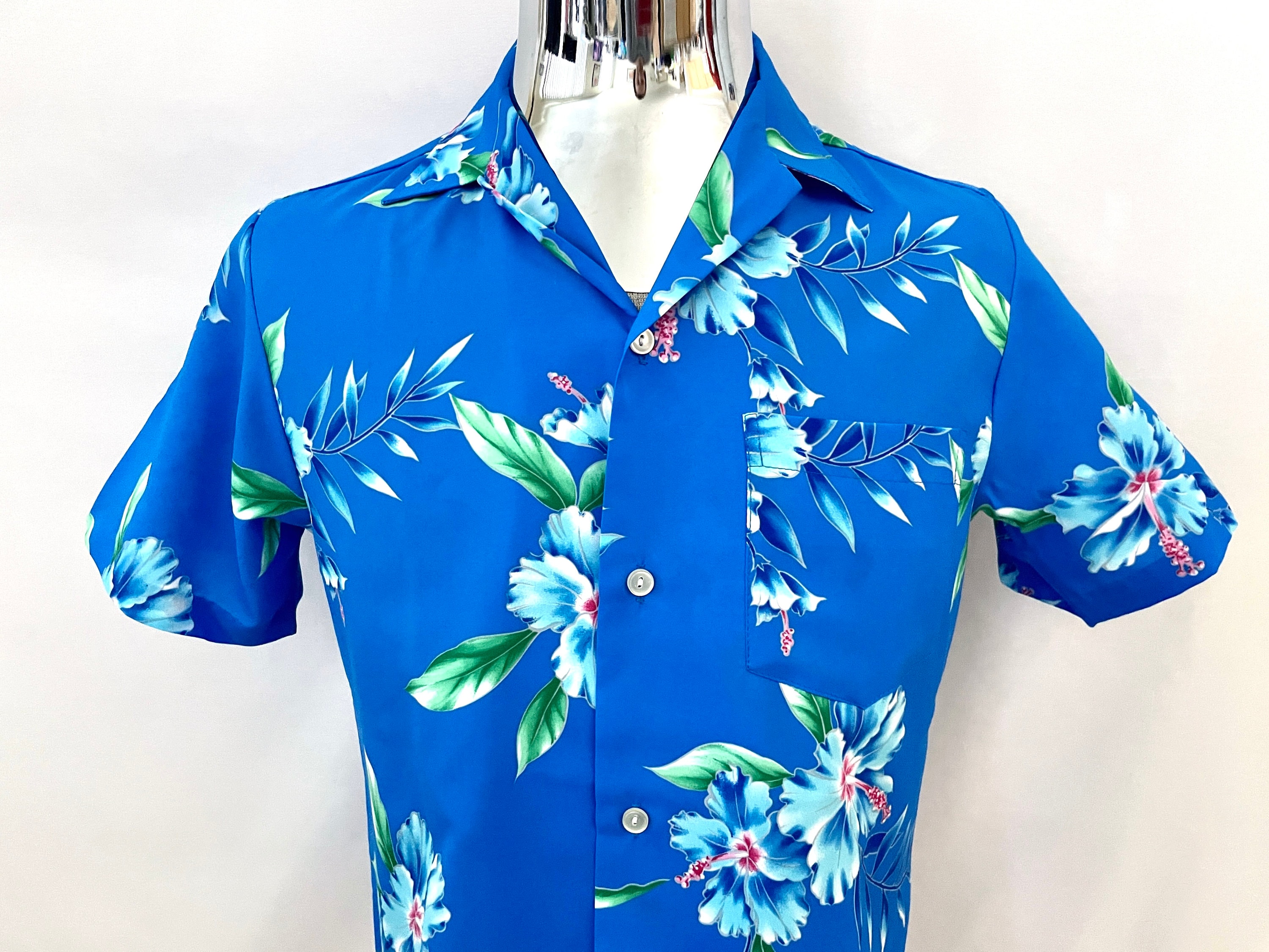 70's Royal Hawaiian, Blue Floral Shirt (S) - Etsy