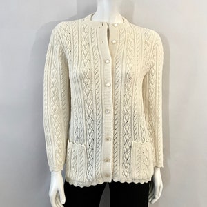 60&#39;s Wintuk Cream Long Sleeve Cardigan Sweater (M)