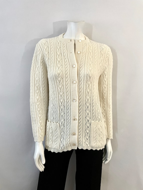 60's Wintuk Cream Long Sleeve Cardigan Sweater (M)