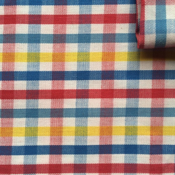 Vintage Fabric 80's Checkered Cotton, Red, Pink, Yellow, Blue, Material