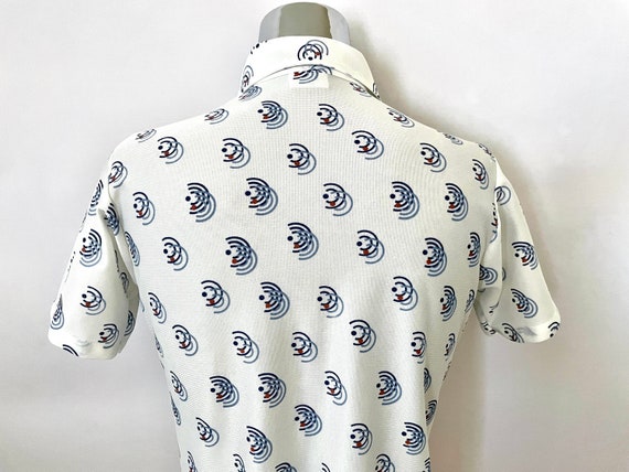 Vintage 70's White, Geometric, Short Sleeve, Disc… - image 10