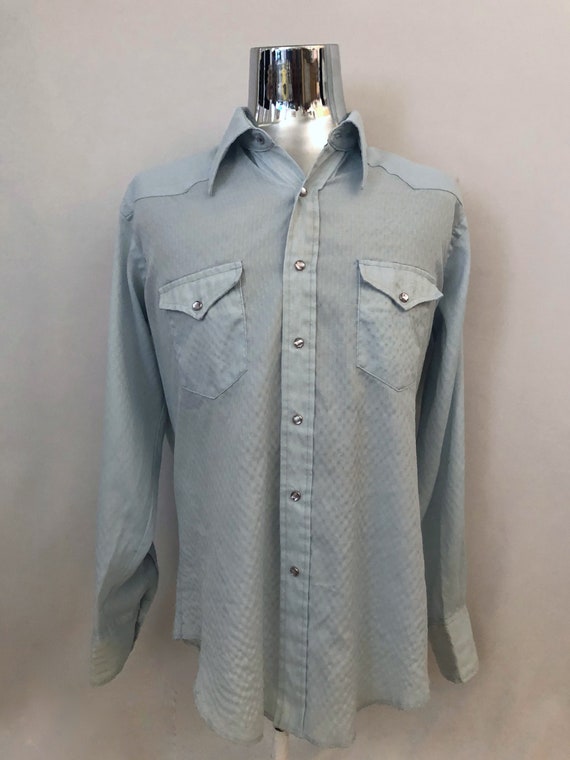 Vintage Men's 60's Wrangler, Baby Blue, Long Sleev
