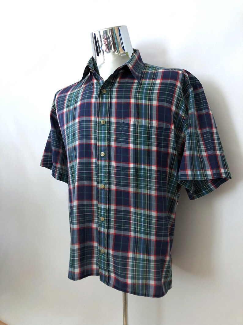 XL Vintage Men/'s 80/'s Plaid Shirt Button Down Short Sleeve