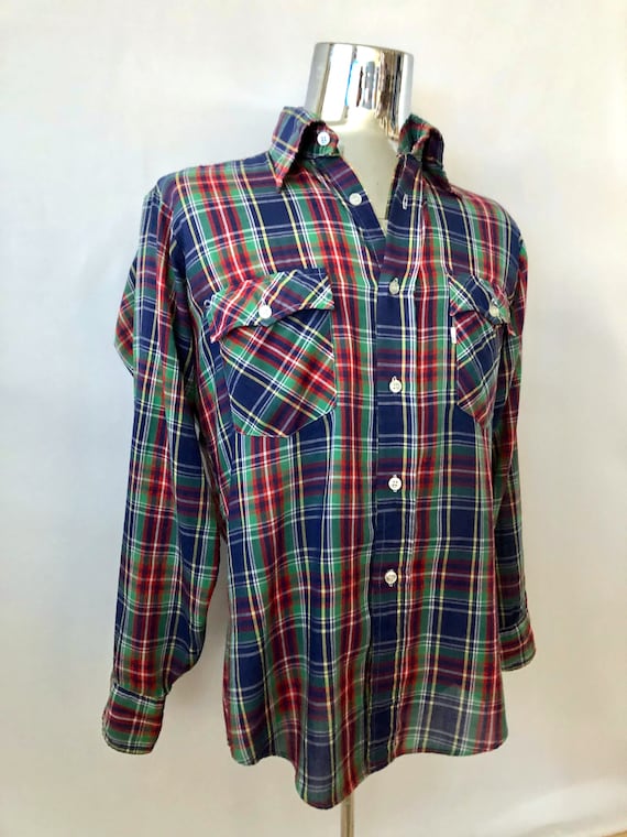 Vintage 70's Levi's, Plaid Shirt, Button Down, Lo… - image 3