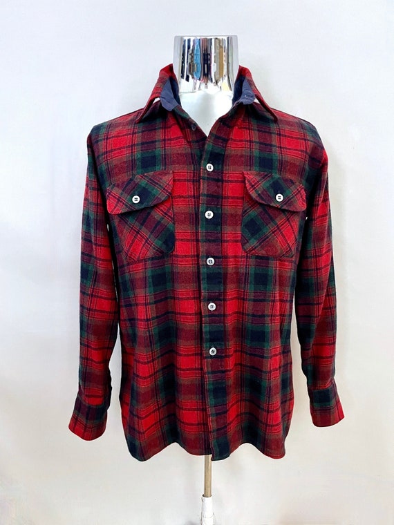 Vintage 80's Arrow, Red, Plaid, Wool, Flannel Shi… - image 1