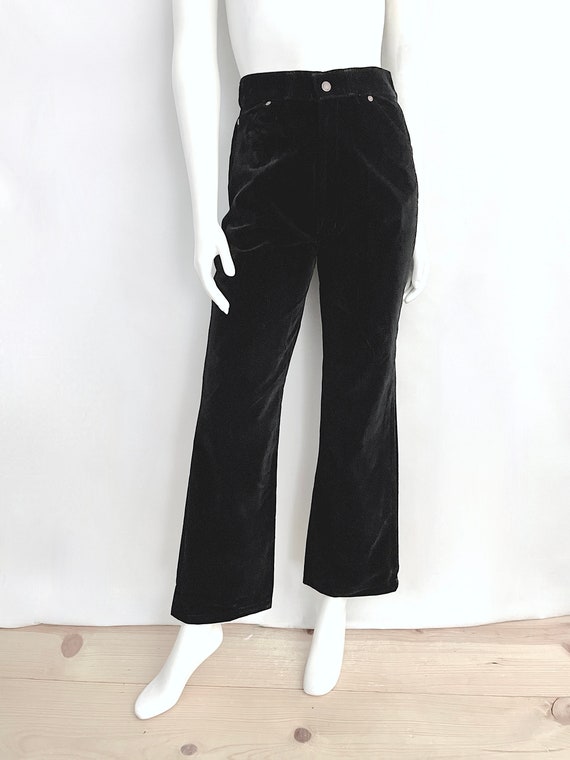 Vintage 70's Black, Velour, Bootcut Pants, (Size … - image 5