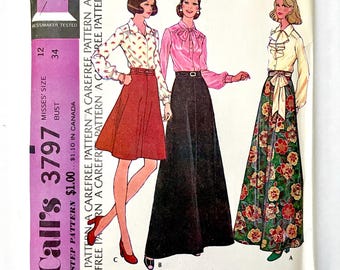 70's Partially Uncut McCall's 3797, Blouses, Skirts (Size 4/6)