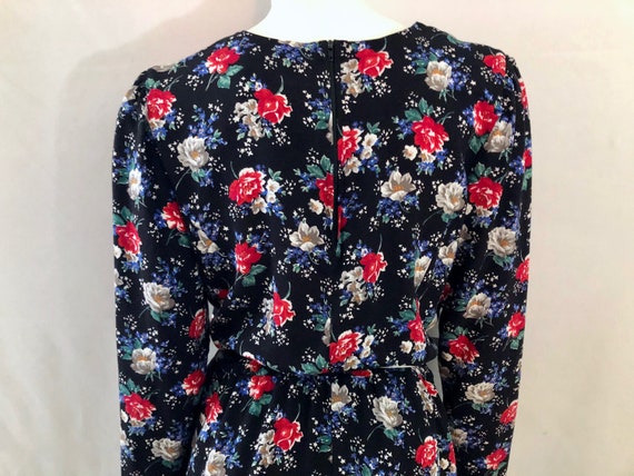 Vintage 80's/90's Black, Floral, Long Sleeve, Dre… - image 9