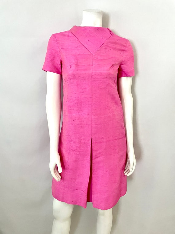 Vintage 60's Mod, Neon Pink, Silk, A-Line, Dress (