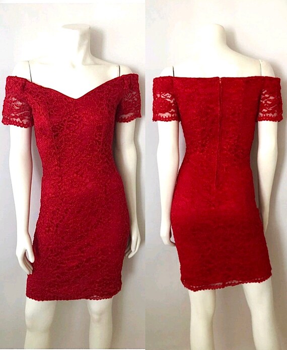 Vintage 80's Jay Jacobs off the Shoulder Red Lace - Etsy