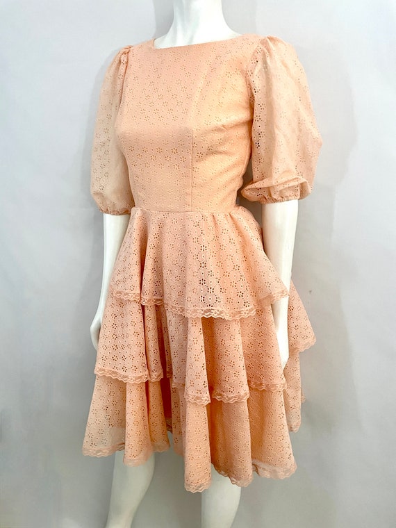 Vintage 70's Square Dancing Dress, Peach, Eyelet … - image 8