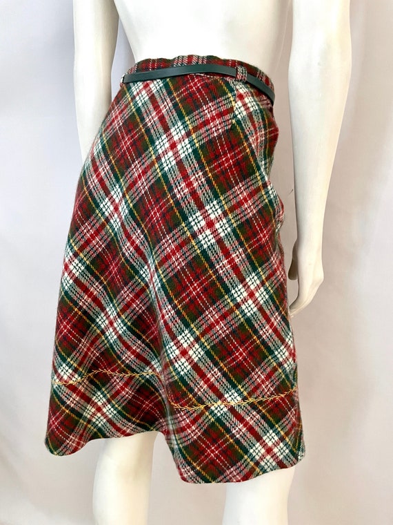 Vintage 70's Red Plaid Wool Belted Skirt by Summi… - image 10