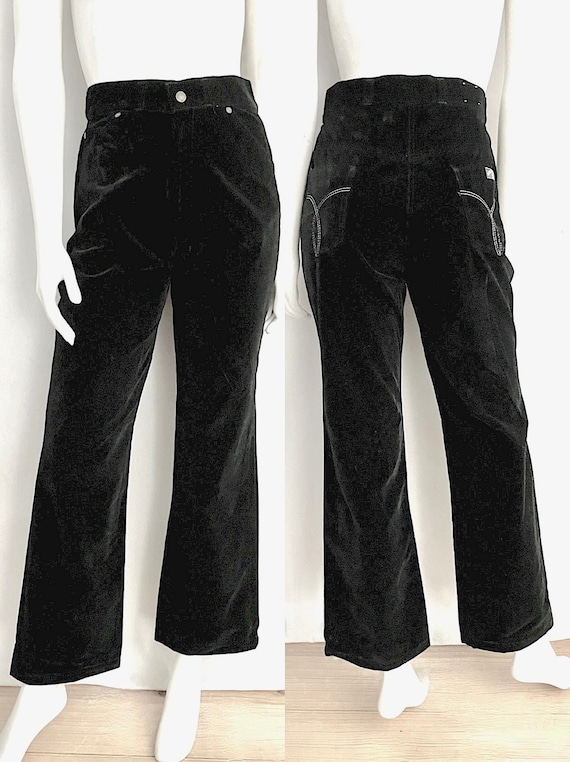 Vintage 70's Black, Velour, Bootcut Pants, (Size 8