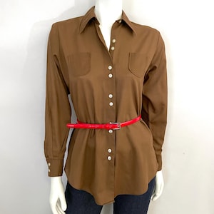 Vintage 70&#39;s Brown, Long Sleeve, Blouse (M)
